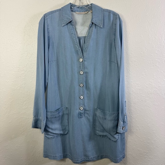 Soft surroundings v-neck size xsmall long‎ sleeve chambray Button-Up Tunic top - Picture 2 of 11